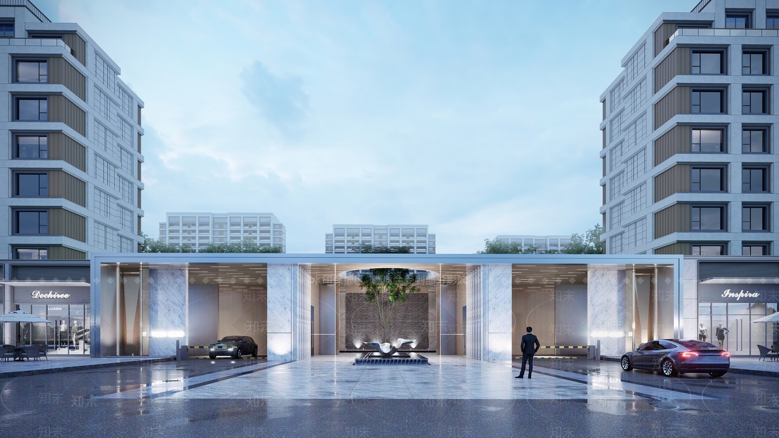 现代风格小区入口大门SU模型下载【ID:1138149064】