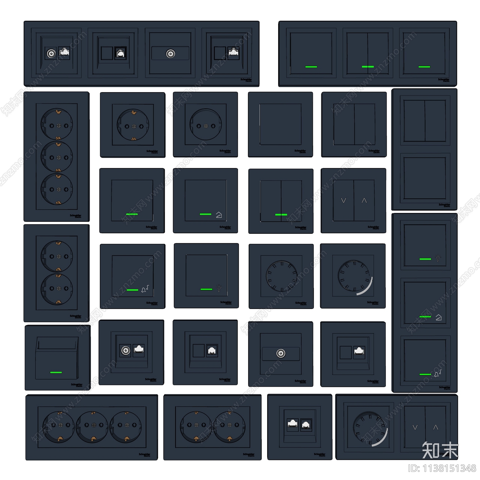 现代开关插座组合SU模型下载【ID:1138151348】