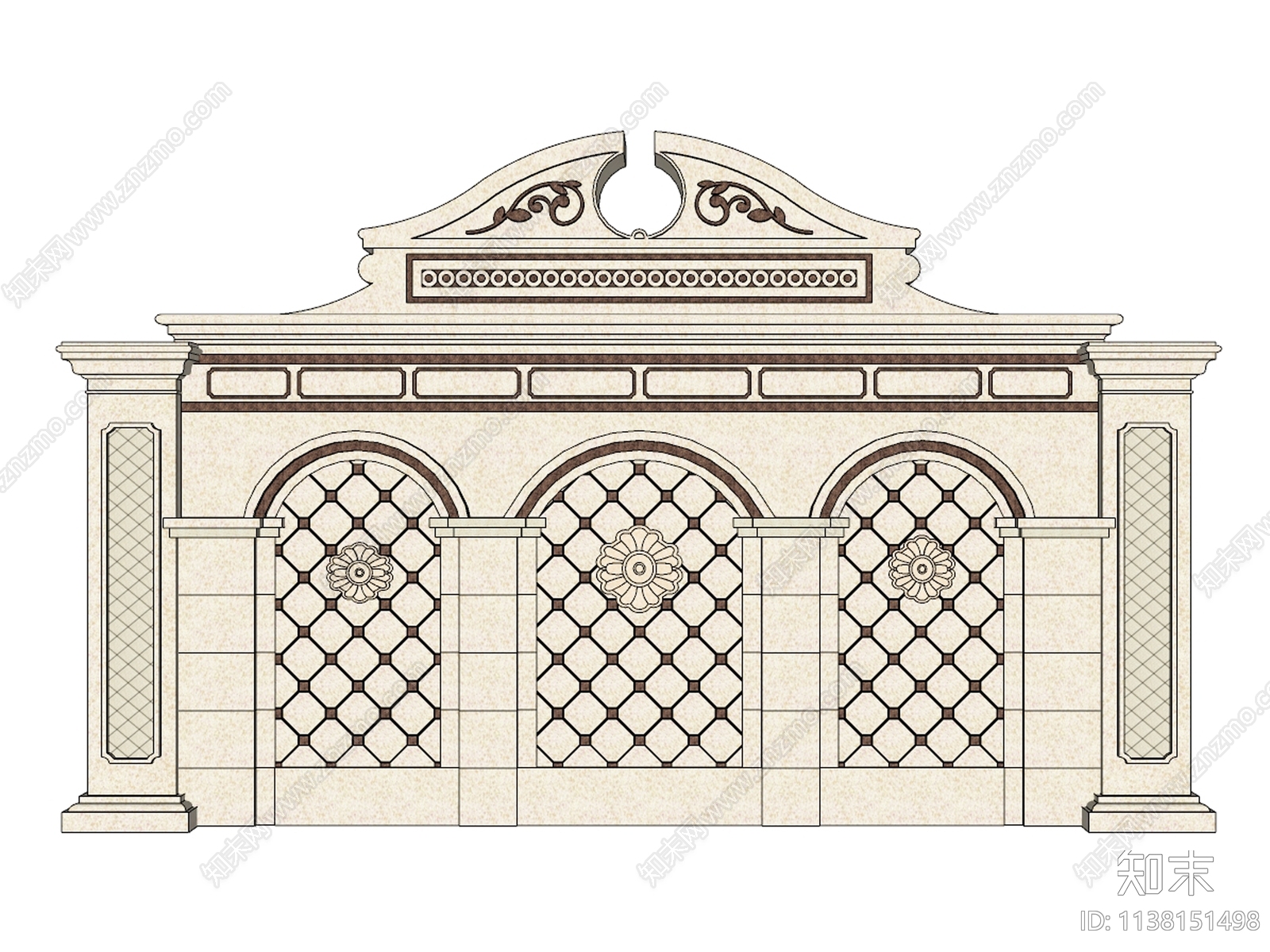 欧式景墙围墙SU模型下载【ID:1138151498】