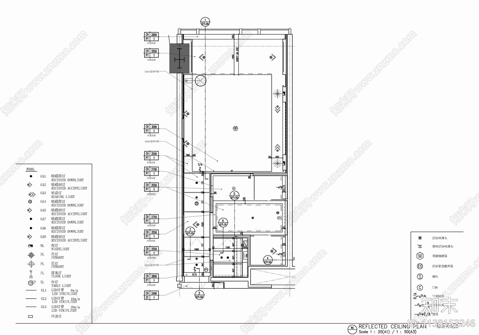 45㎡酒店标准大床房室内cad施工图下载【ID:1138152246】
