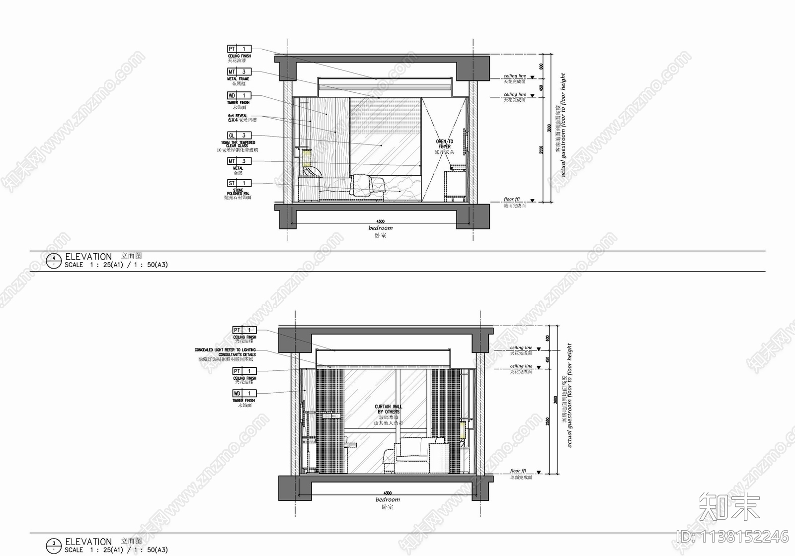 45㎡酒店标准大床房室内cad施工图下载【ID:1138152246】