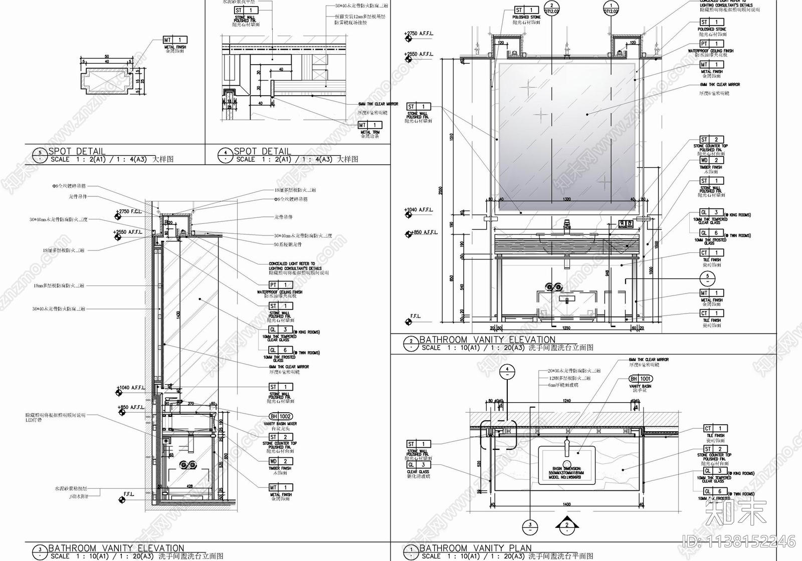 45㎡酒店标准大床房室内cad施工图下载【ID:1138152246】