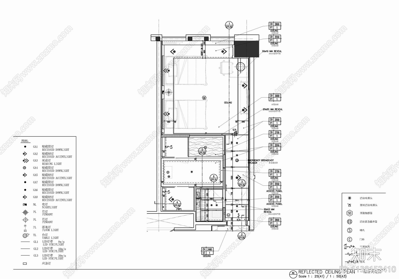 45㎡酒店标准大床房室内cad施工图下载【ID:1138152410】