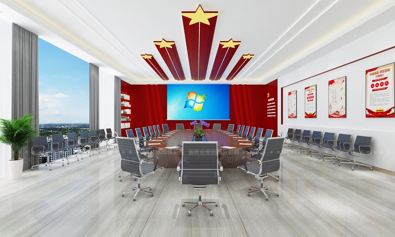 现代党建会议室3D模型下载【ID:1138157700】