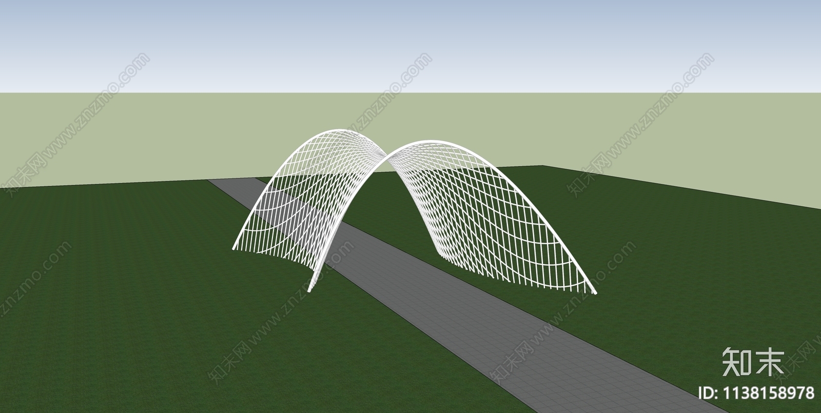 现代公园网格廊架SU模型下载【ID:1138158978】