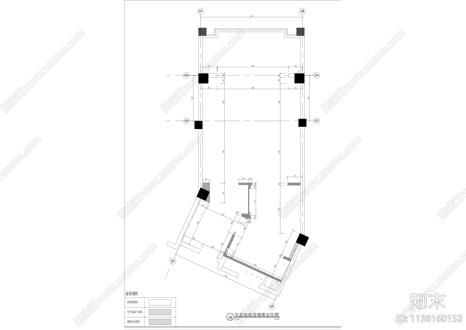 生态双床房酒店客房cad施工图下载【ID:1138160152】