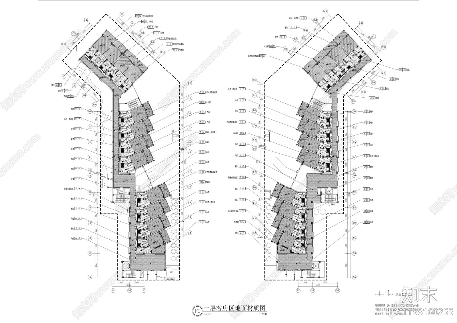 异型客房层cad施工图下载【ID:1138160255】