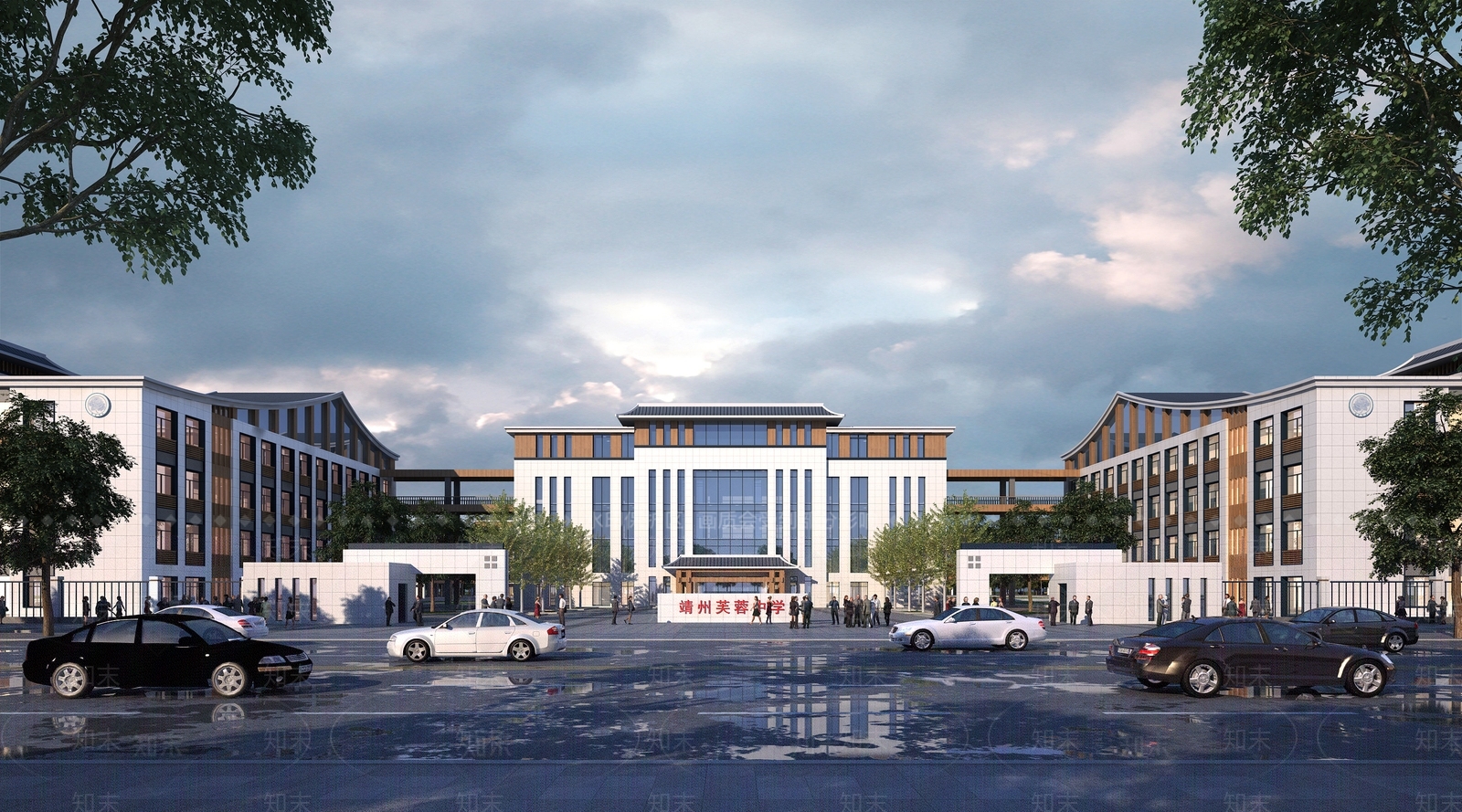 新中式学校外观3D模型下载【ID:1138166738】