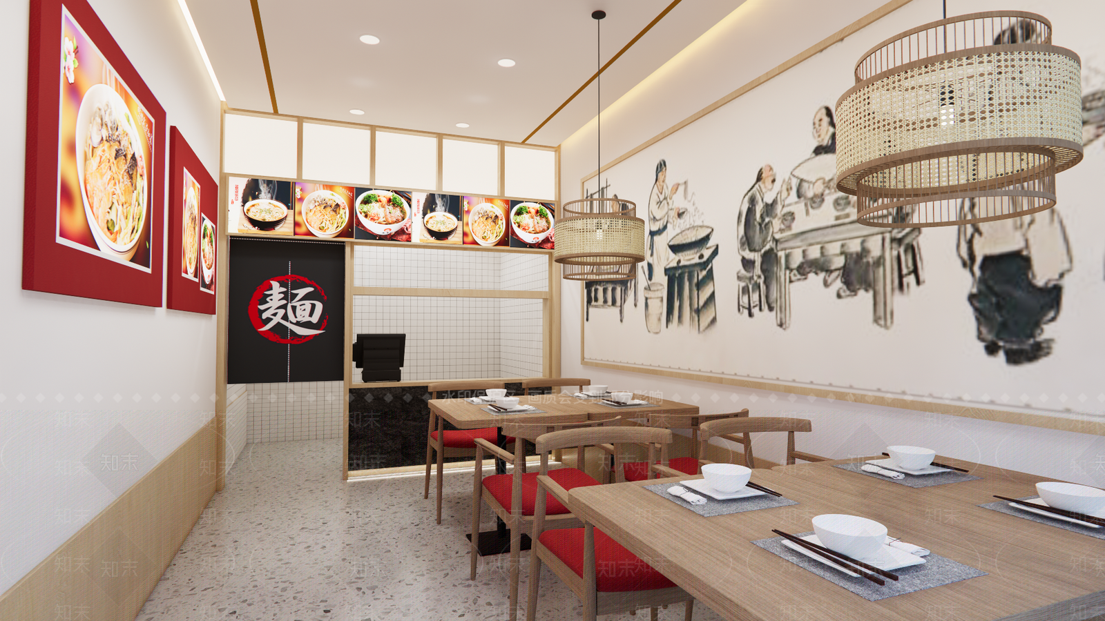 现代面食快餐店SU模型下载【ID:1138169387】