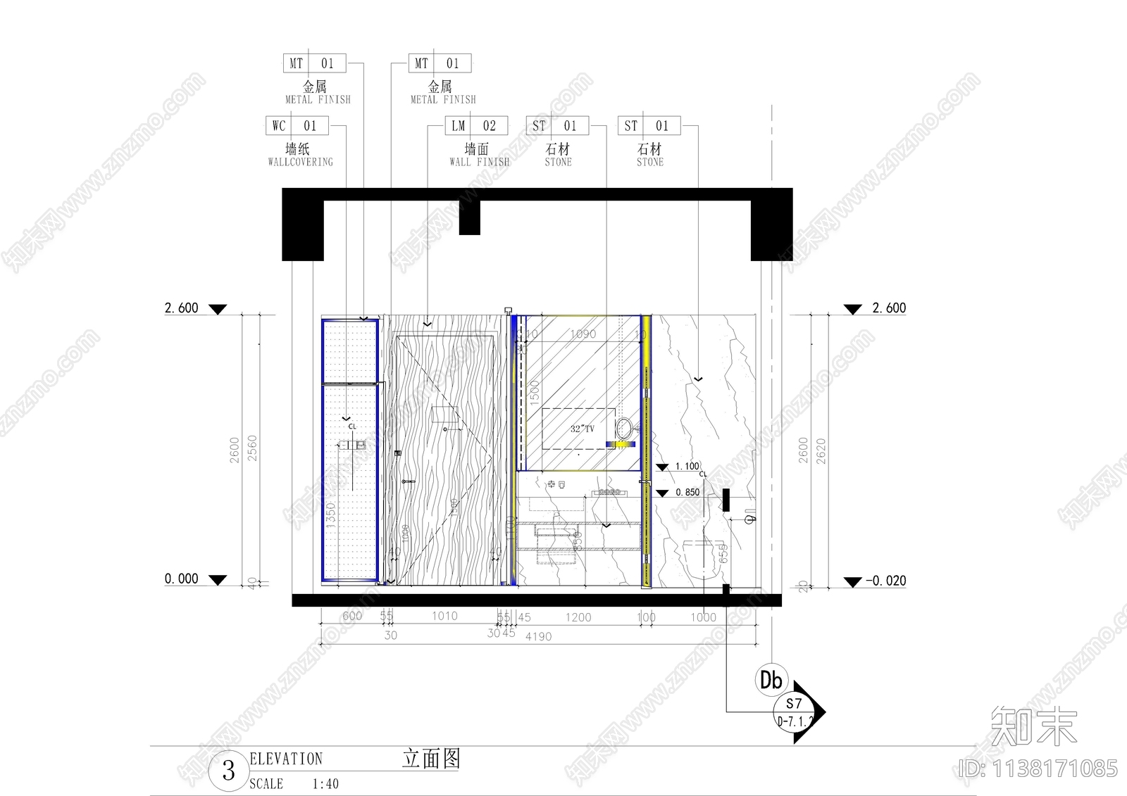 酒店单人大客房cad施工图下载【ID:1138171085】