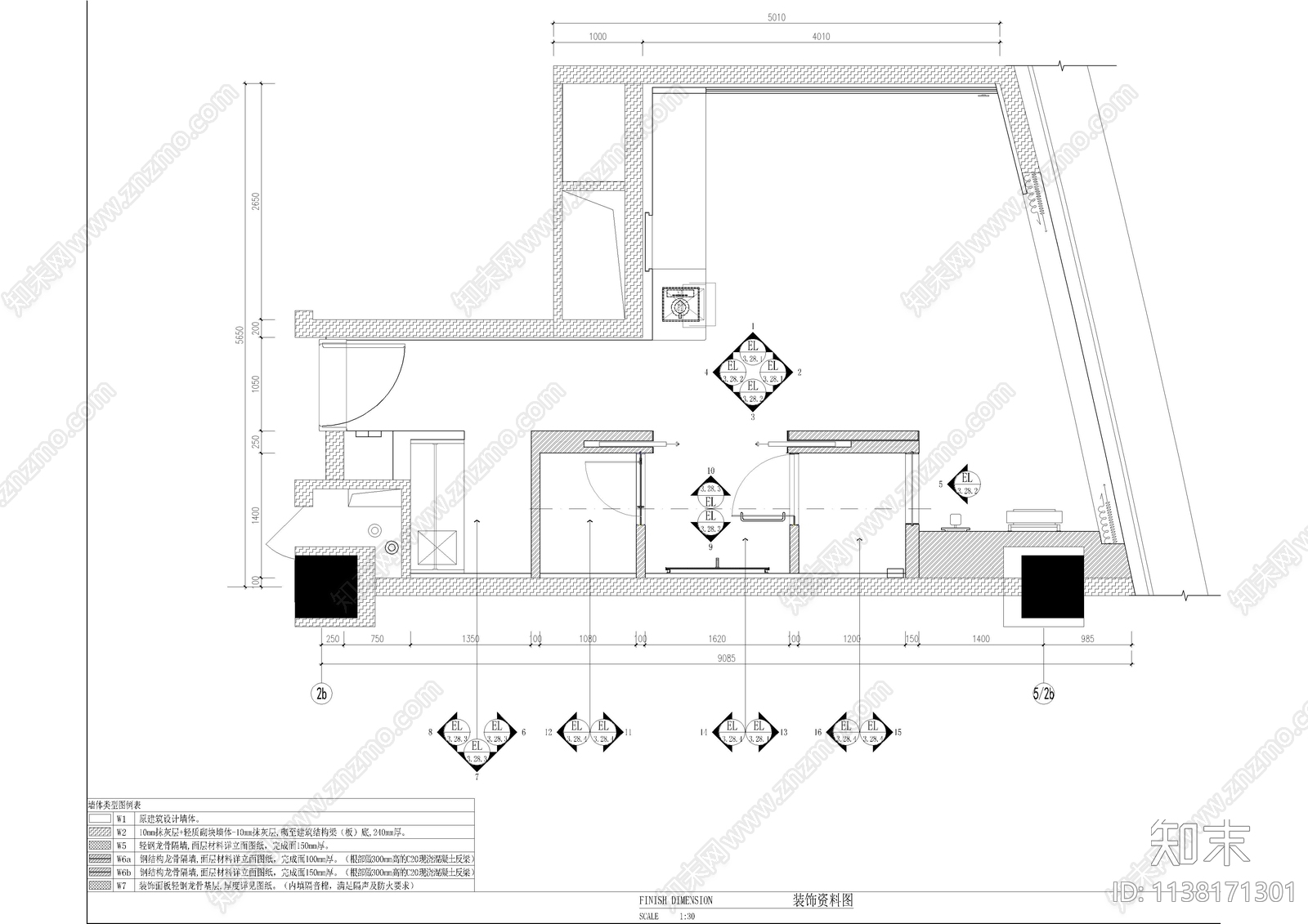 异型大床房客房cad施工图下载【ID:1138171301】