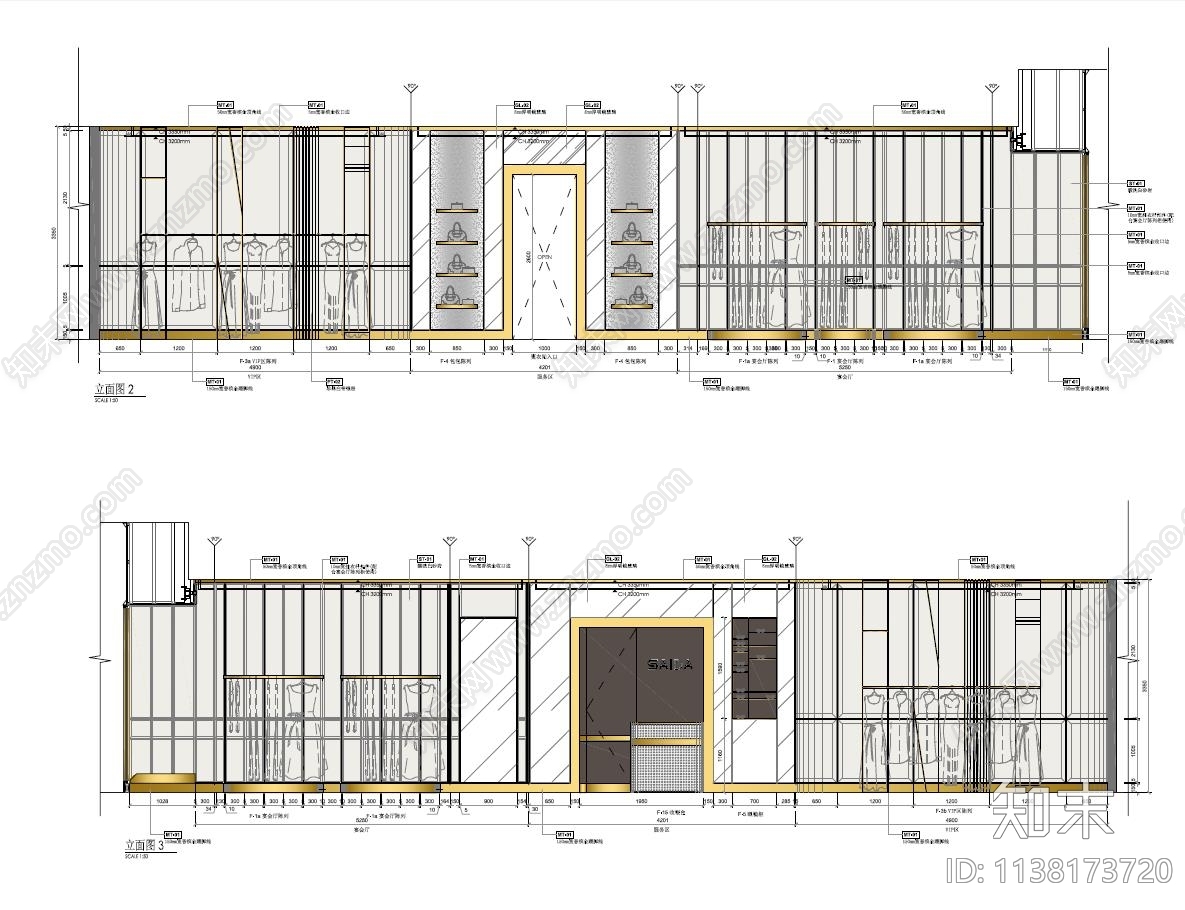服装专卖店立面cad施工图下载【ID:1138173720】