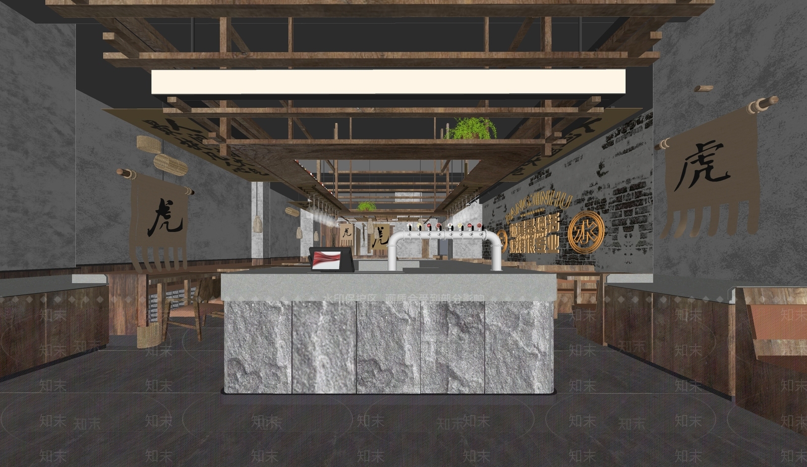 工业风烧烤店SU模型下载【ID:1138257292】