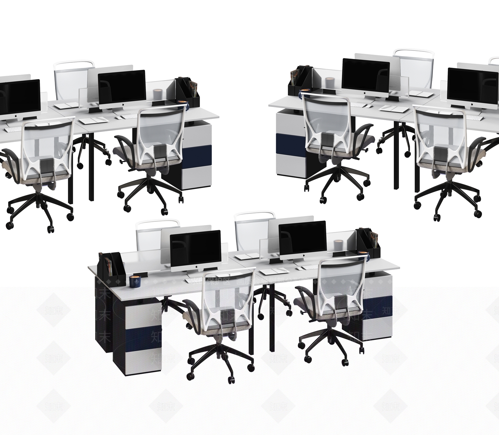 现代办公桌椅组合3D模型下载【ID:1138175446】