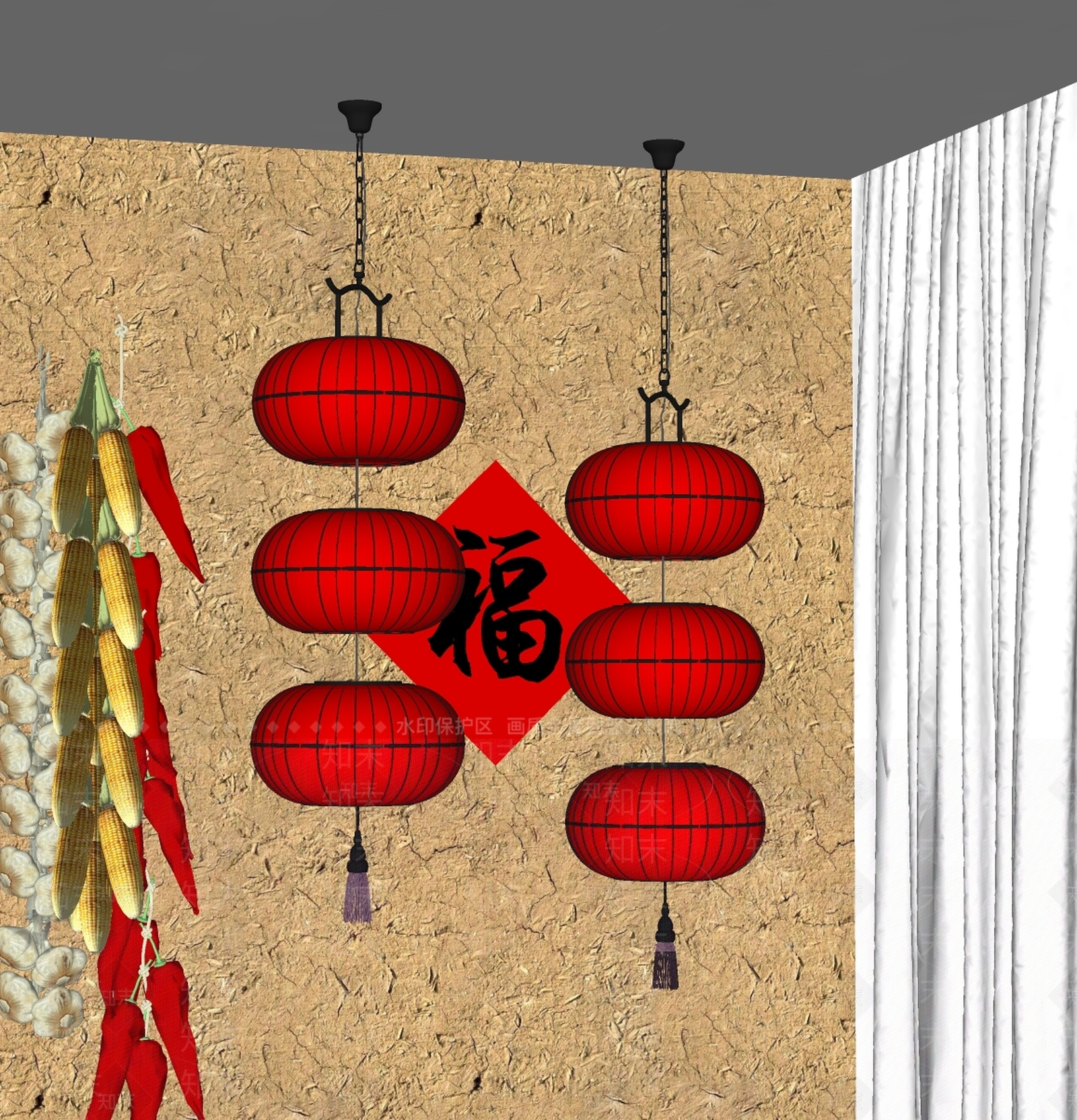 中式红灯笼SU模型下载【ID:1138178051】