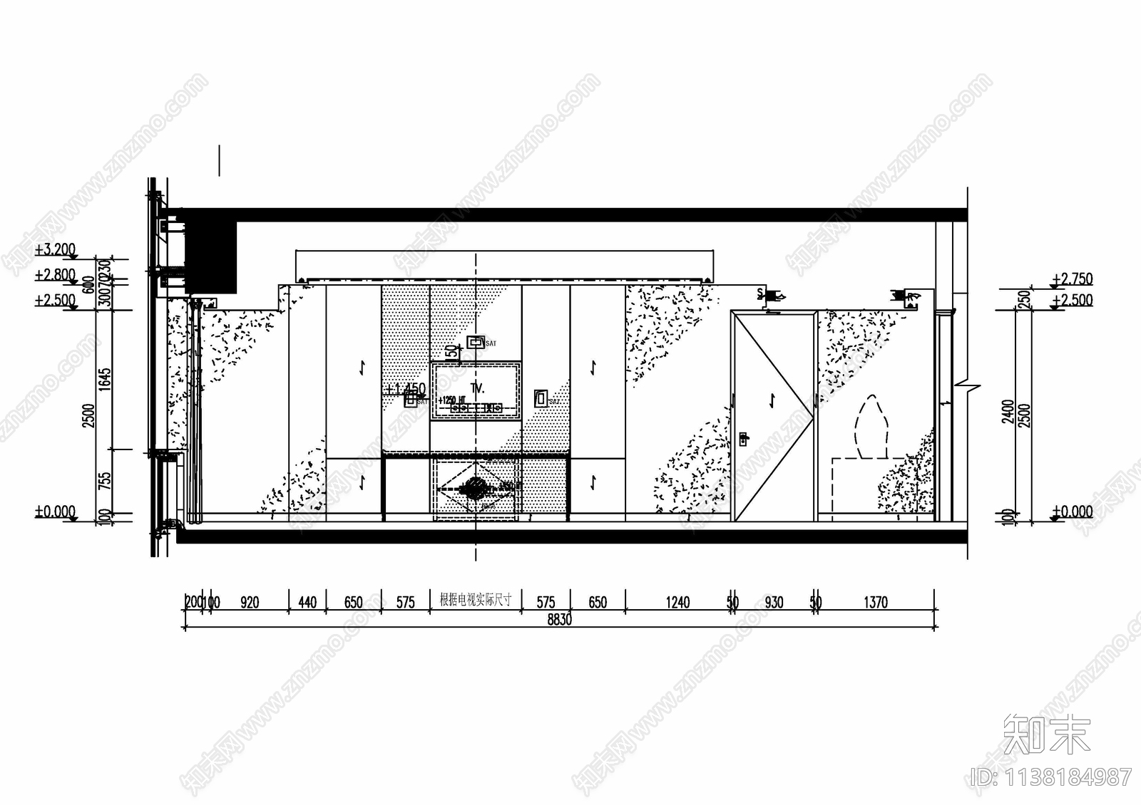 酒店超级总统套房室内立面cad施工图下载【ID:1138184987】