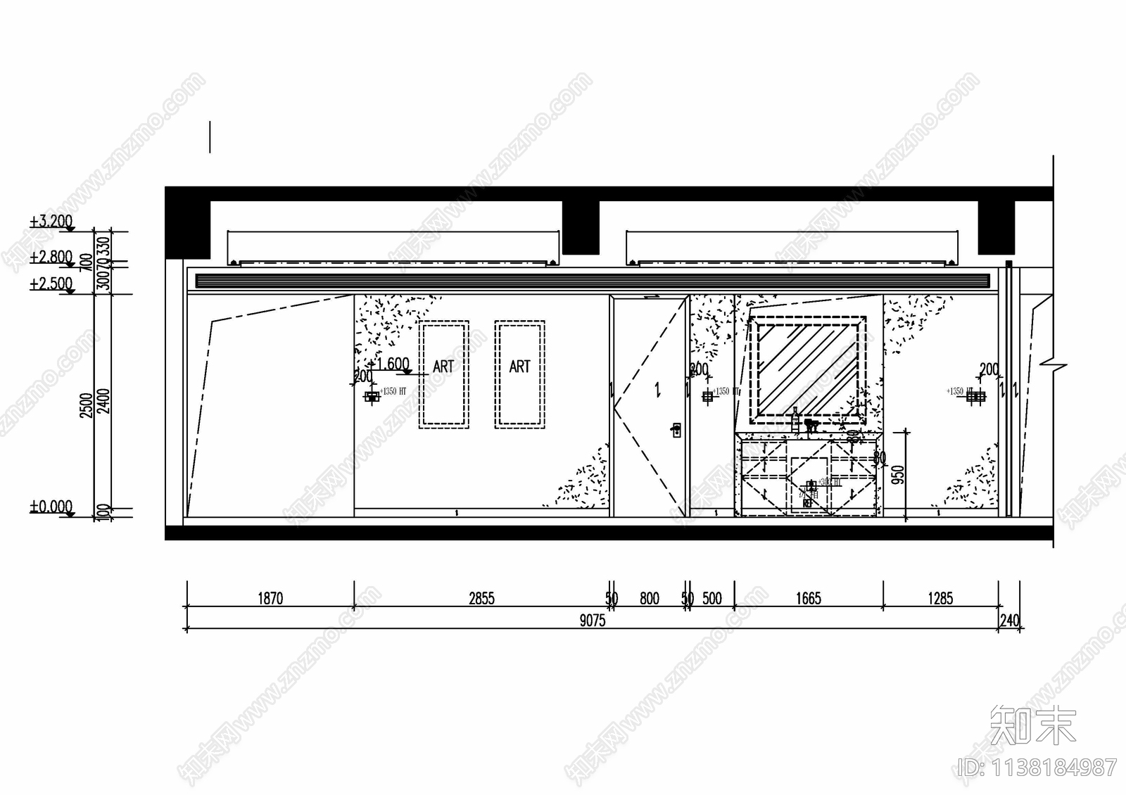 酒店超级总统套房室内立面cad施工图下载【ID:1138184987】