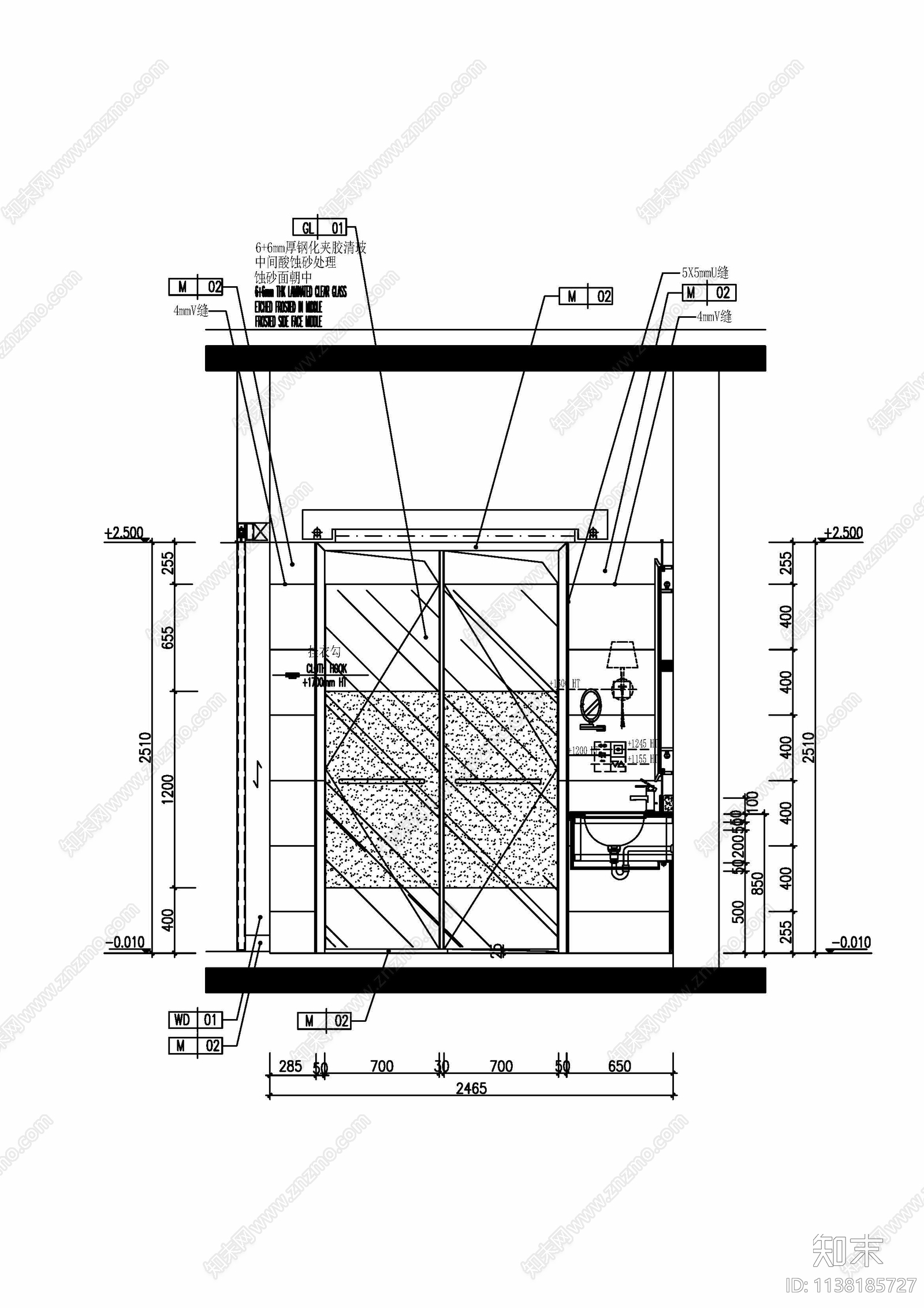 酒店普通单人间立面cad施工图下载【ID:1138185727】