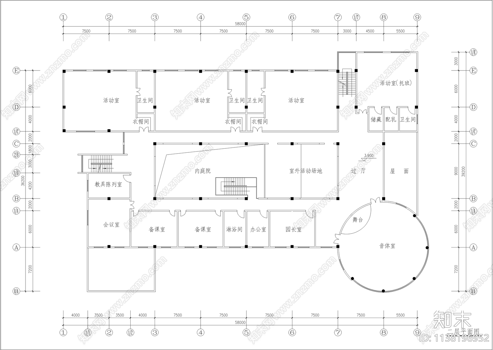 三层幼儿园建筑cad施工图下载【ID:1138196952】