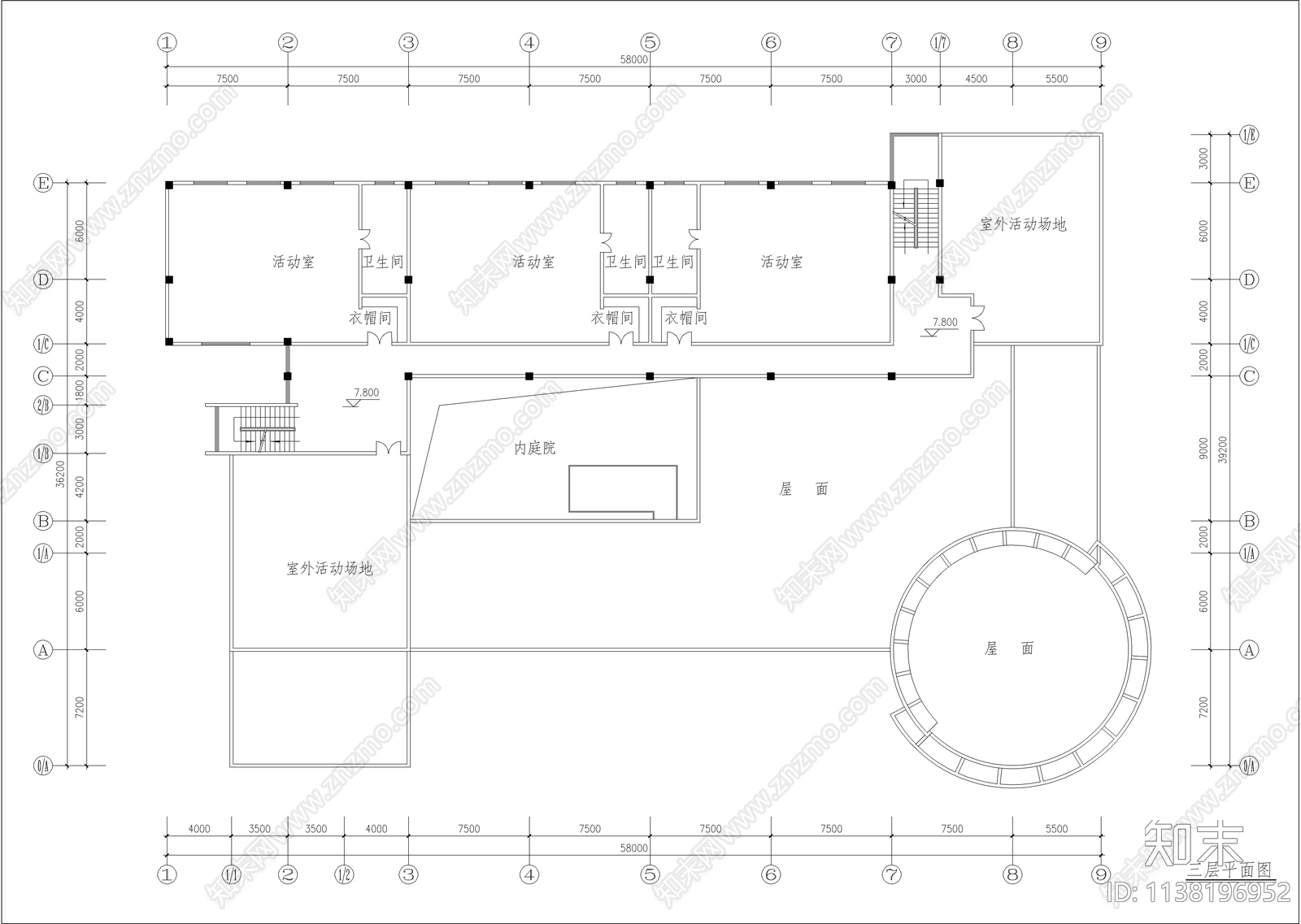 三层幼儿园建筑cad施工图下载【ID:1138196952】