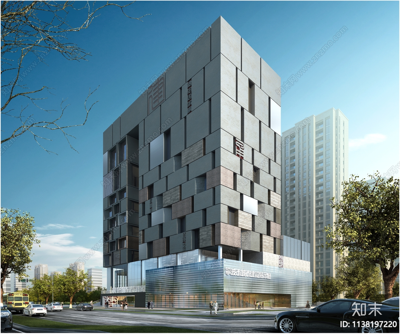 现代多层城市展览馆建筑效果图施工图下载【ID:1138197220】