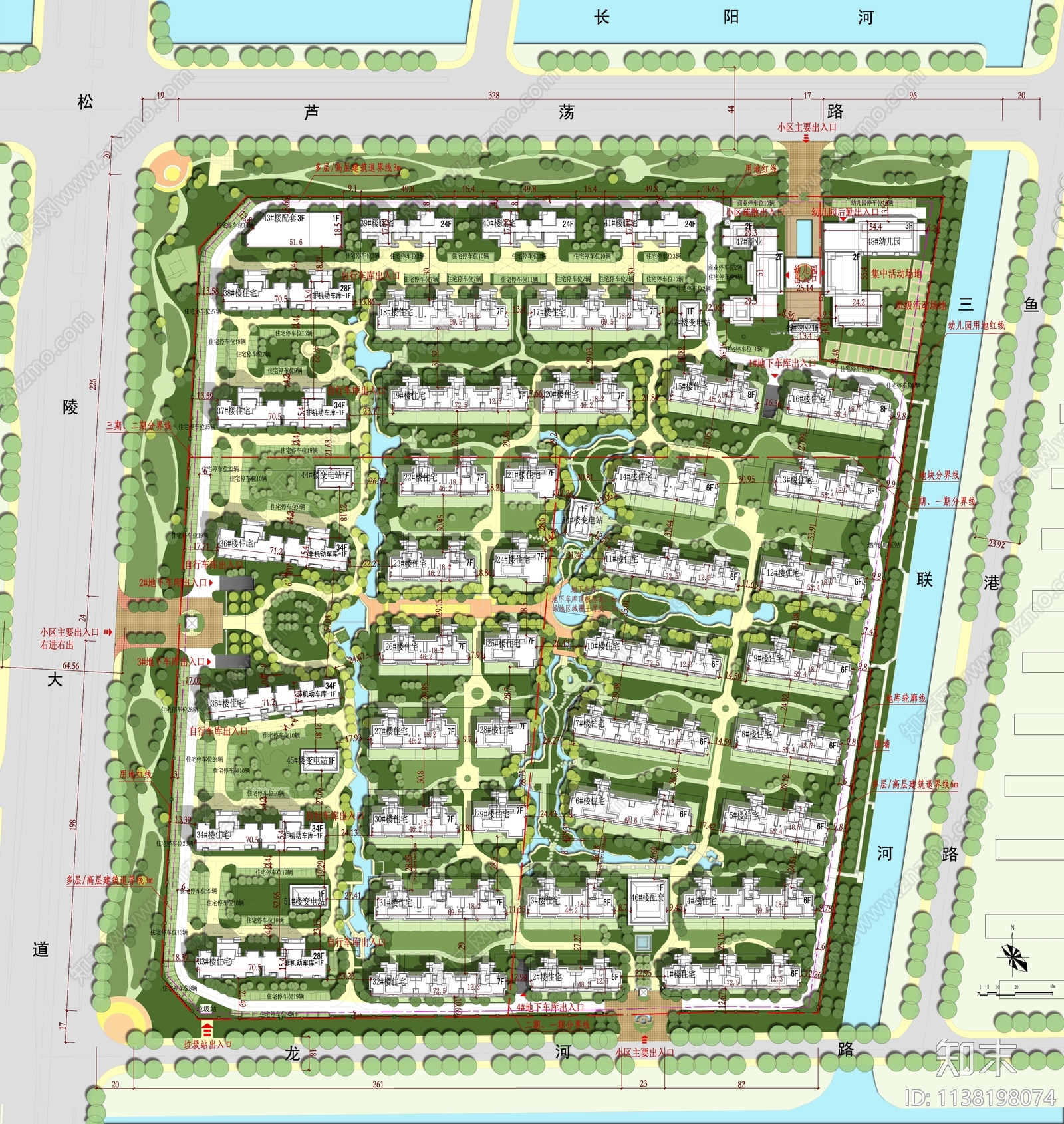 现代住宅小区整体规划总平面图施工图下载【ID:1138198074】
