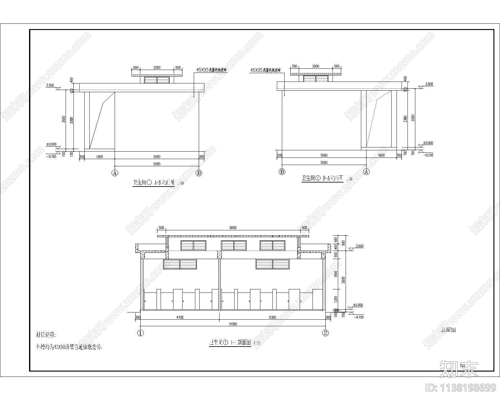 公共厕所建筑cad施工图下载【ID:1138198699】