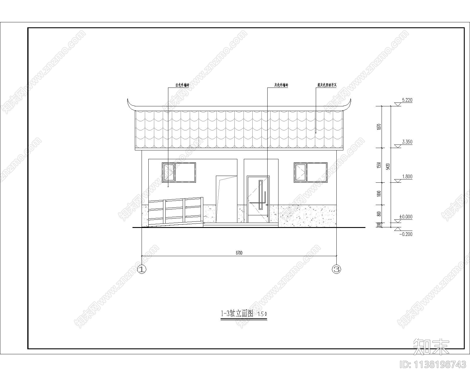 乡村仿古坡屋顶公厕建筑施工图下载【ID:1138198743】
