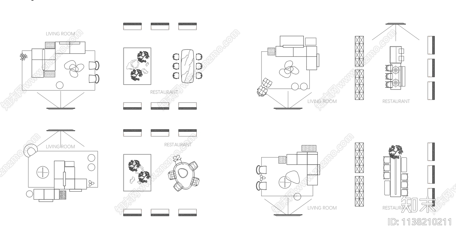 客厅餐厅家具组合施工图下载【ID:1138210211】