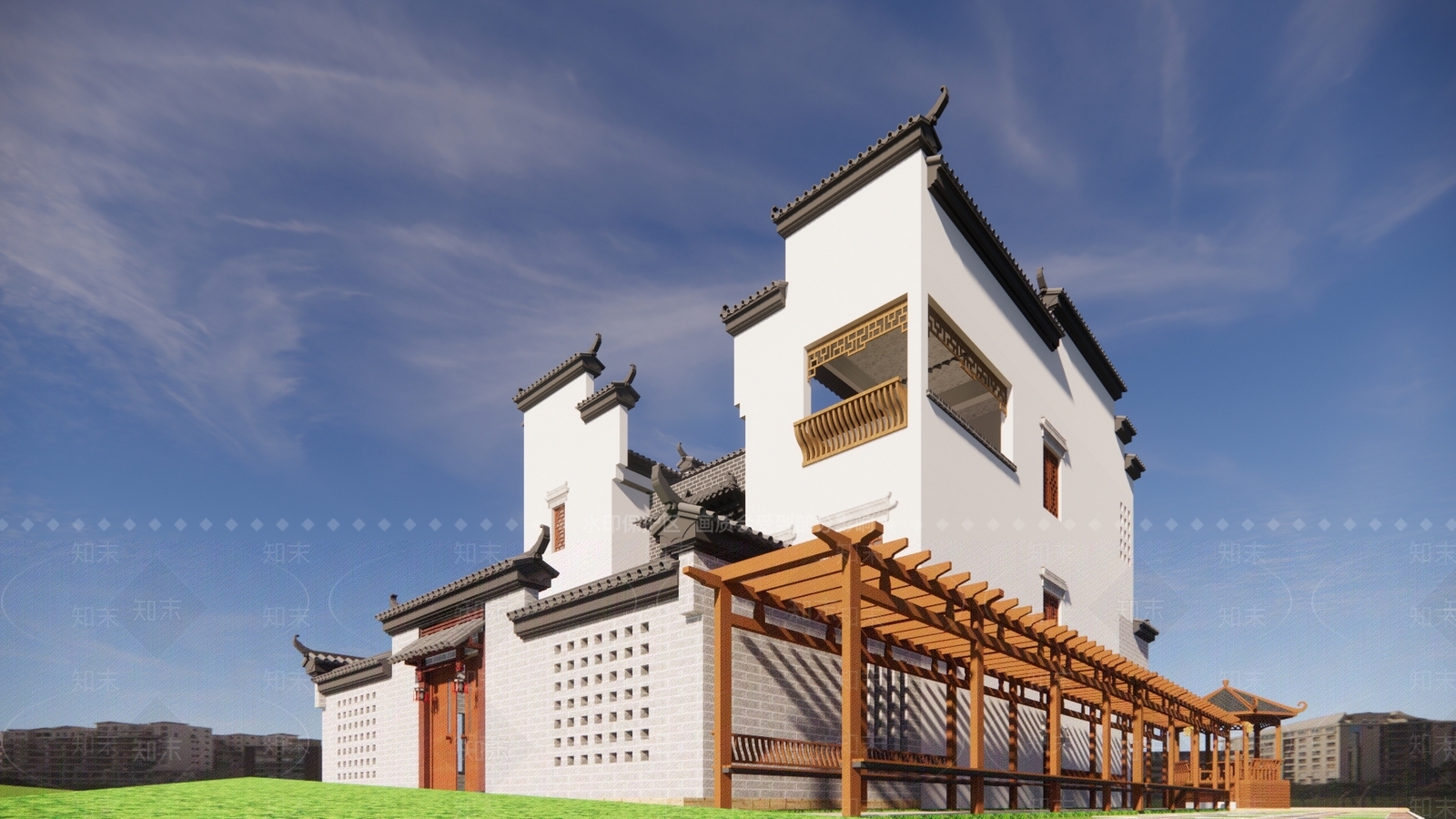 新中式徽派别墅农村小院SU模型下载【ID:1138211178】