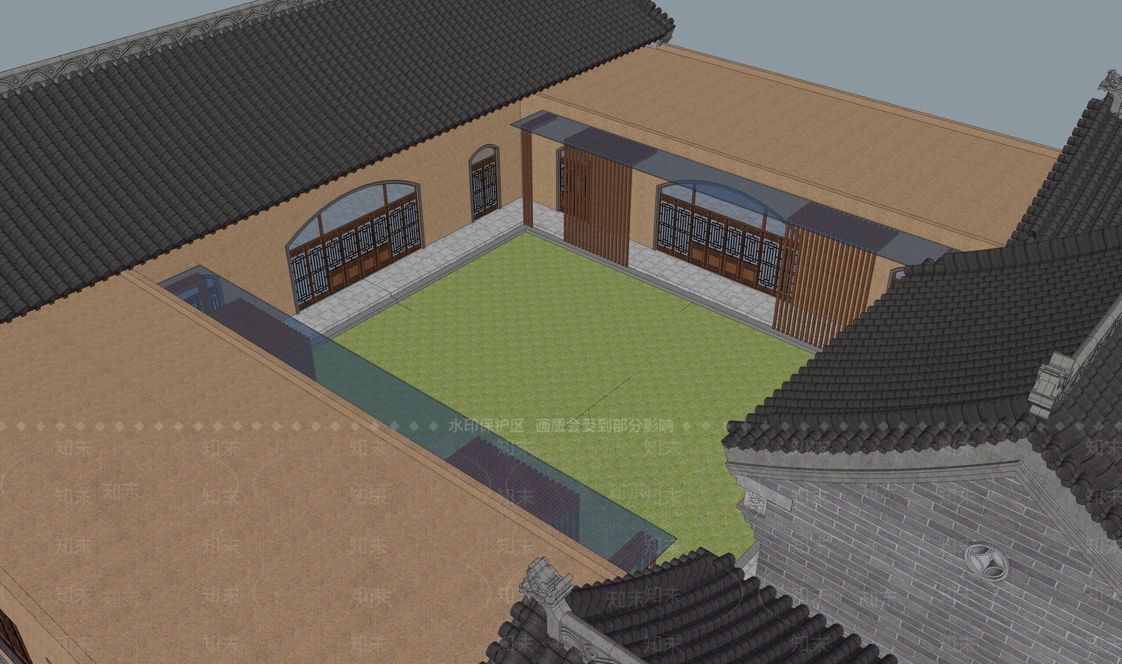 中式展览馆建筑SU模型下载【ID:1138212052】