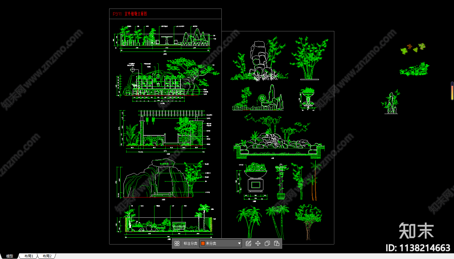 室外植物景观小品立面施工图下载【ID:1138214663】