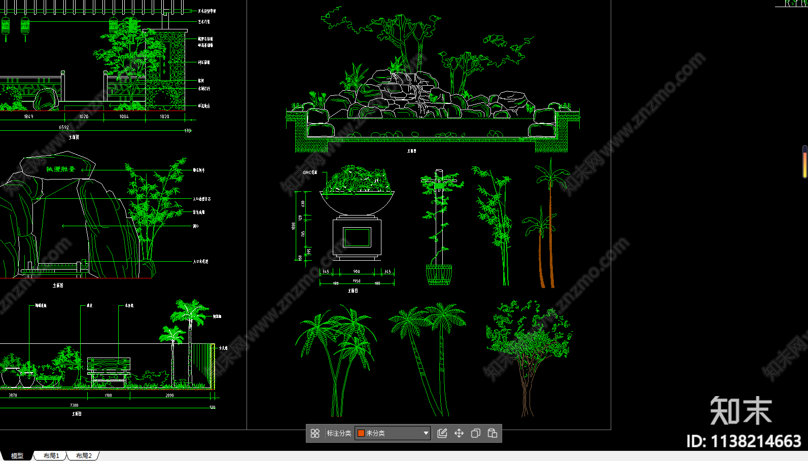 室外植物景观小品立面施工图下载【ID:1138214663】
