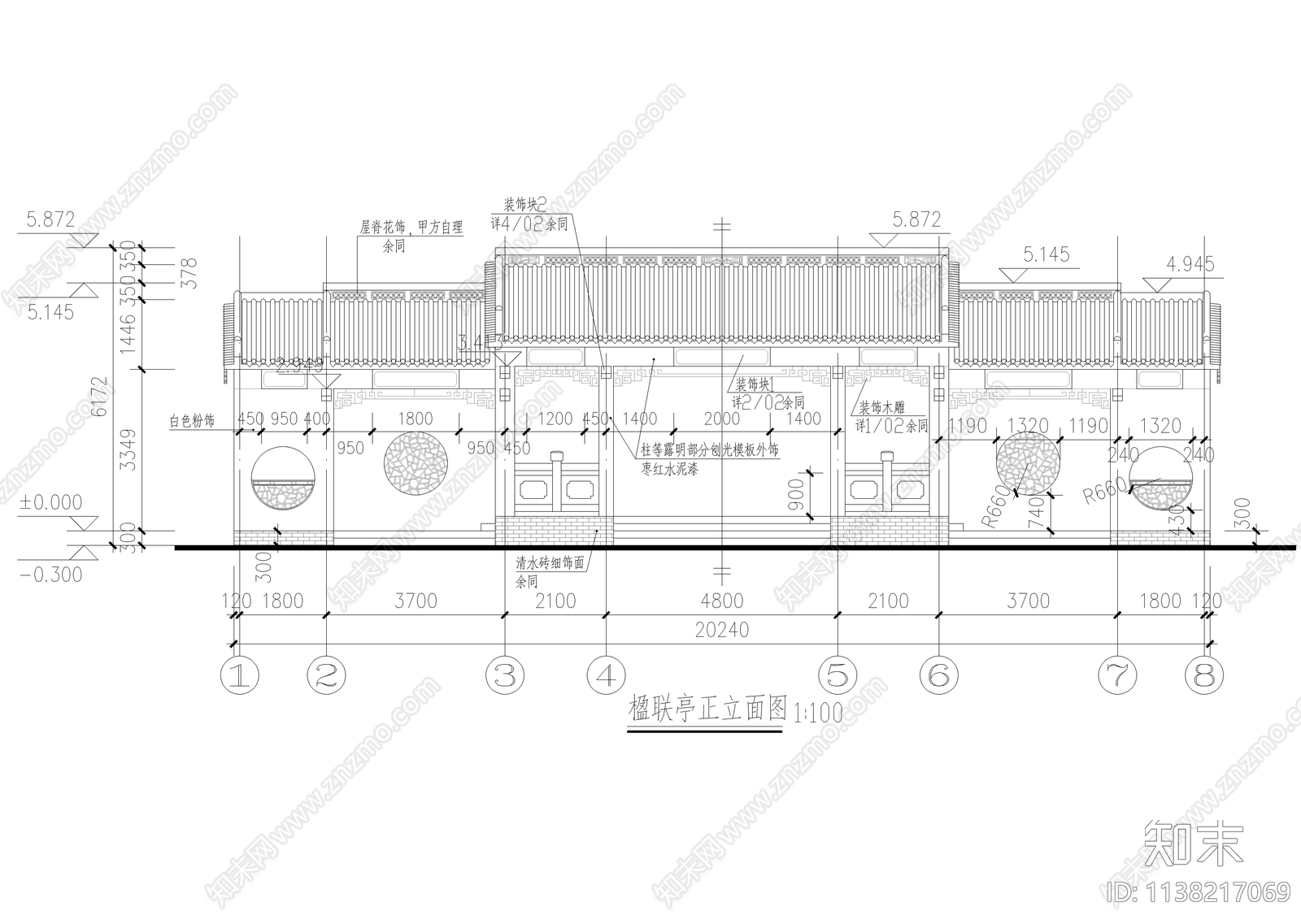 楹联亭古建全套cad施工图下载【ID:1138217069】