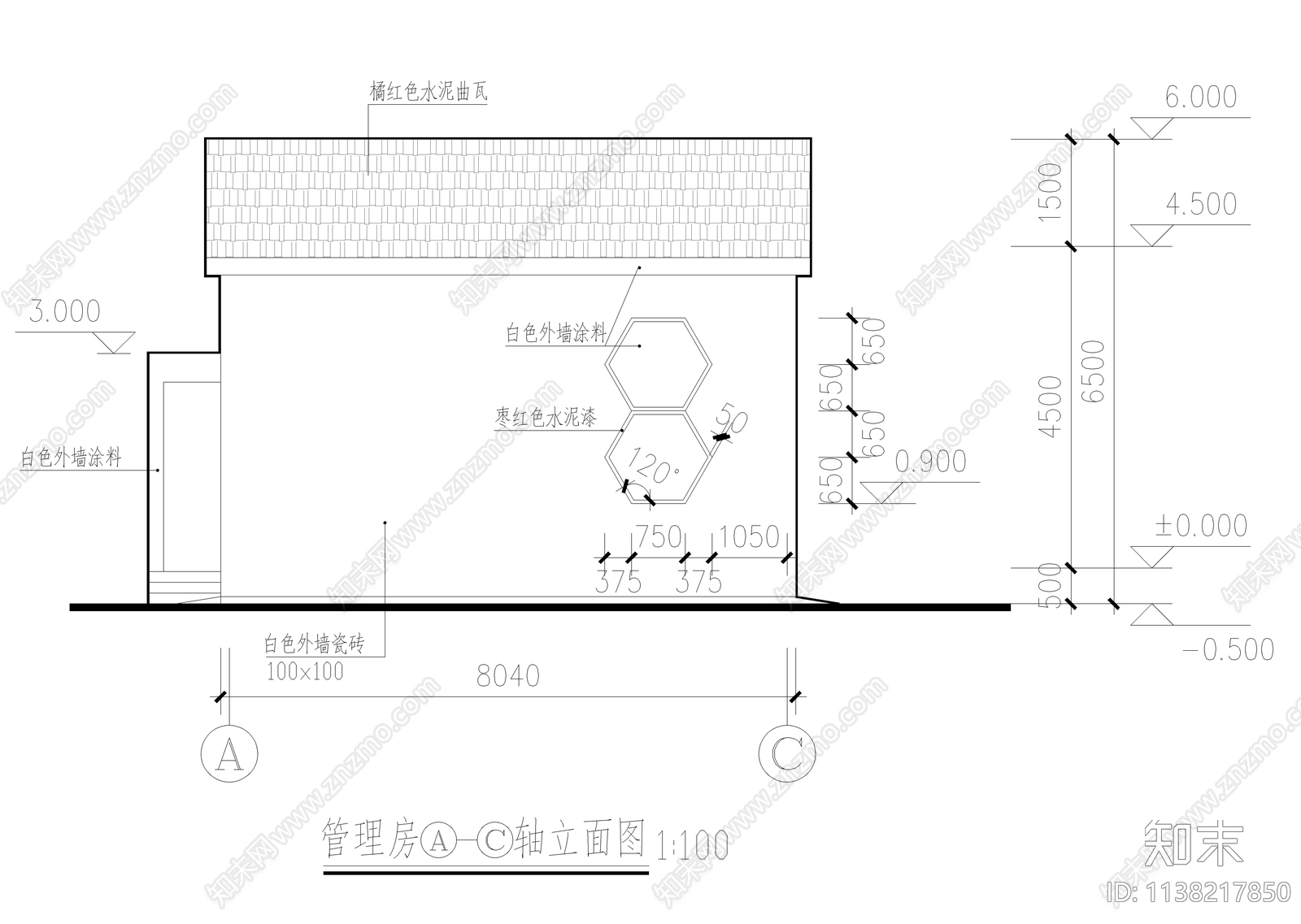 星级公厕管理房仿古建筑cad施工图下载【ID:1138217850】