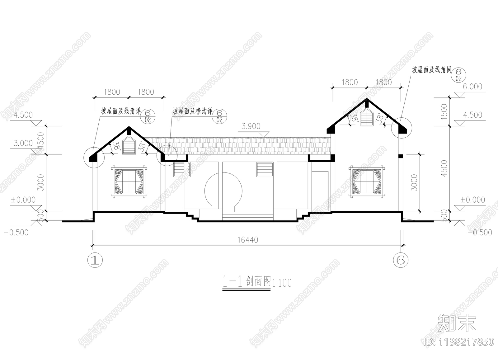 星级公厕管理房仿古建筑cad施工图下载【ID:1138217850】