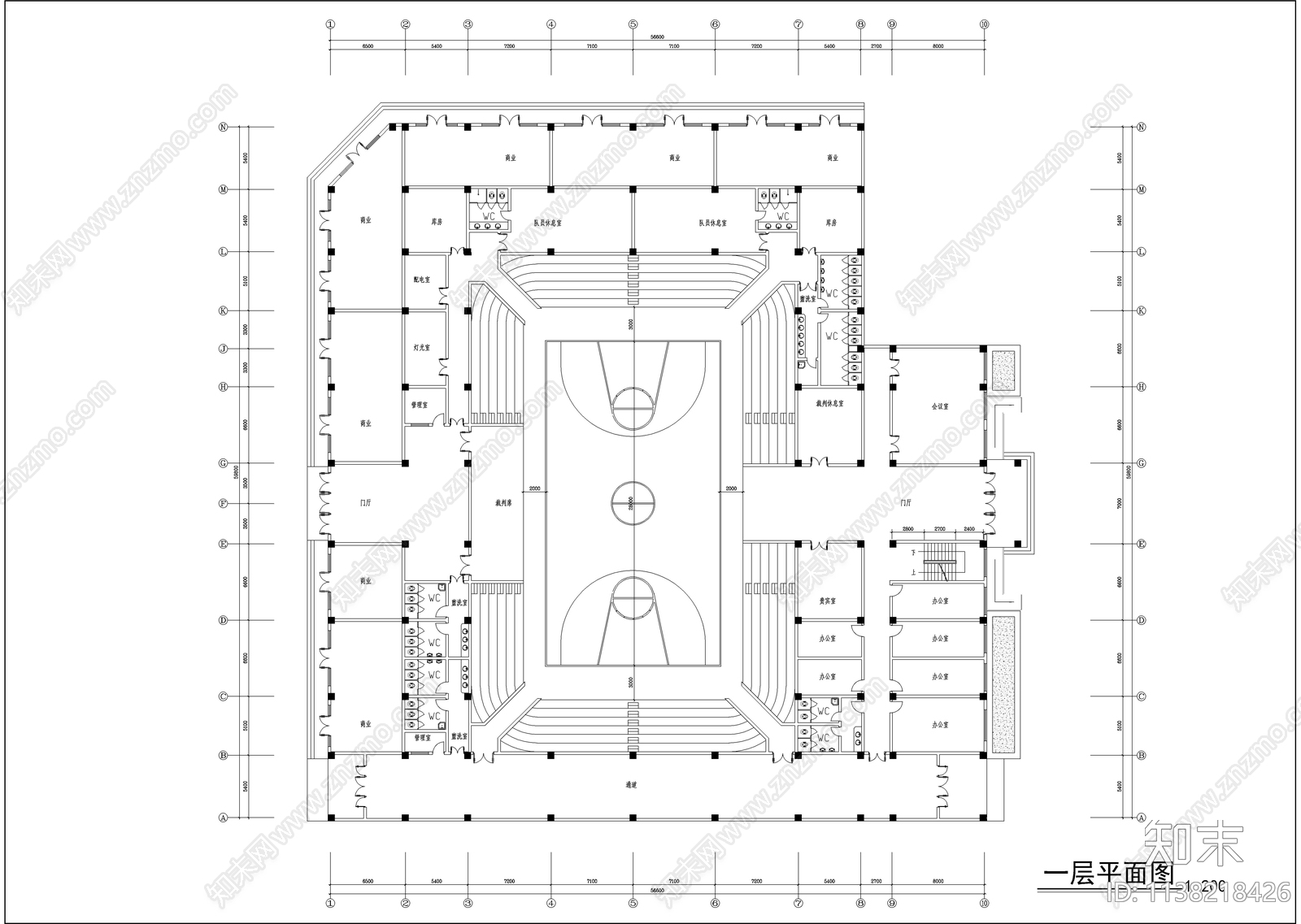 体育馆建筑cad施工图下载【ID:1138218426】