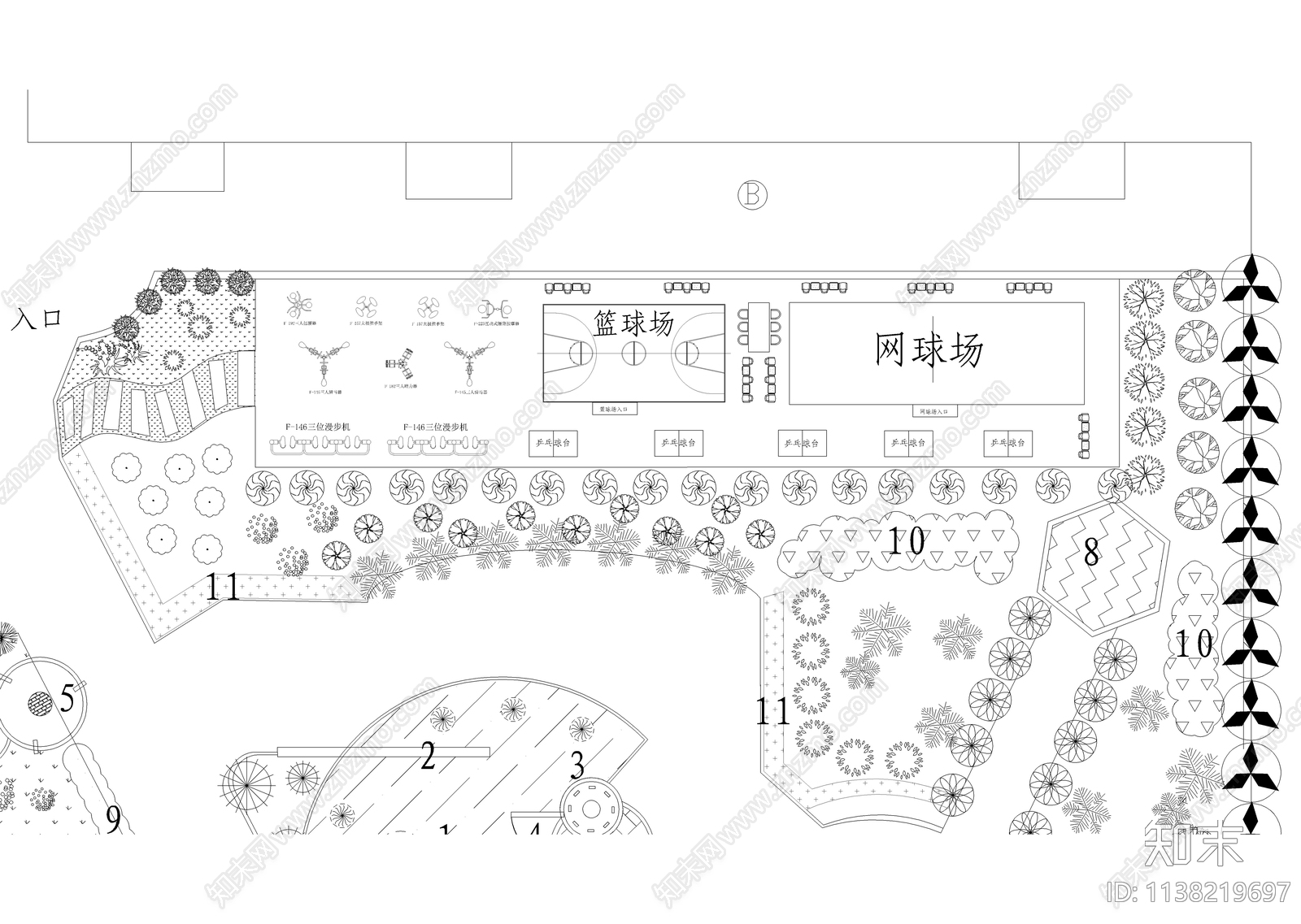 活动广场绿化平面图cad施工图下载【ID:1138219697】