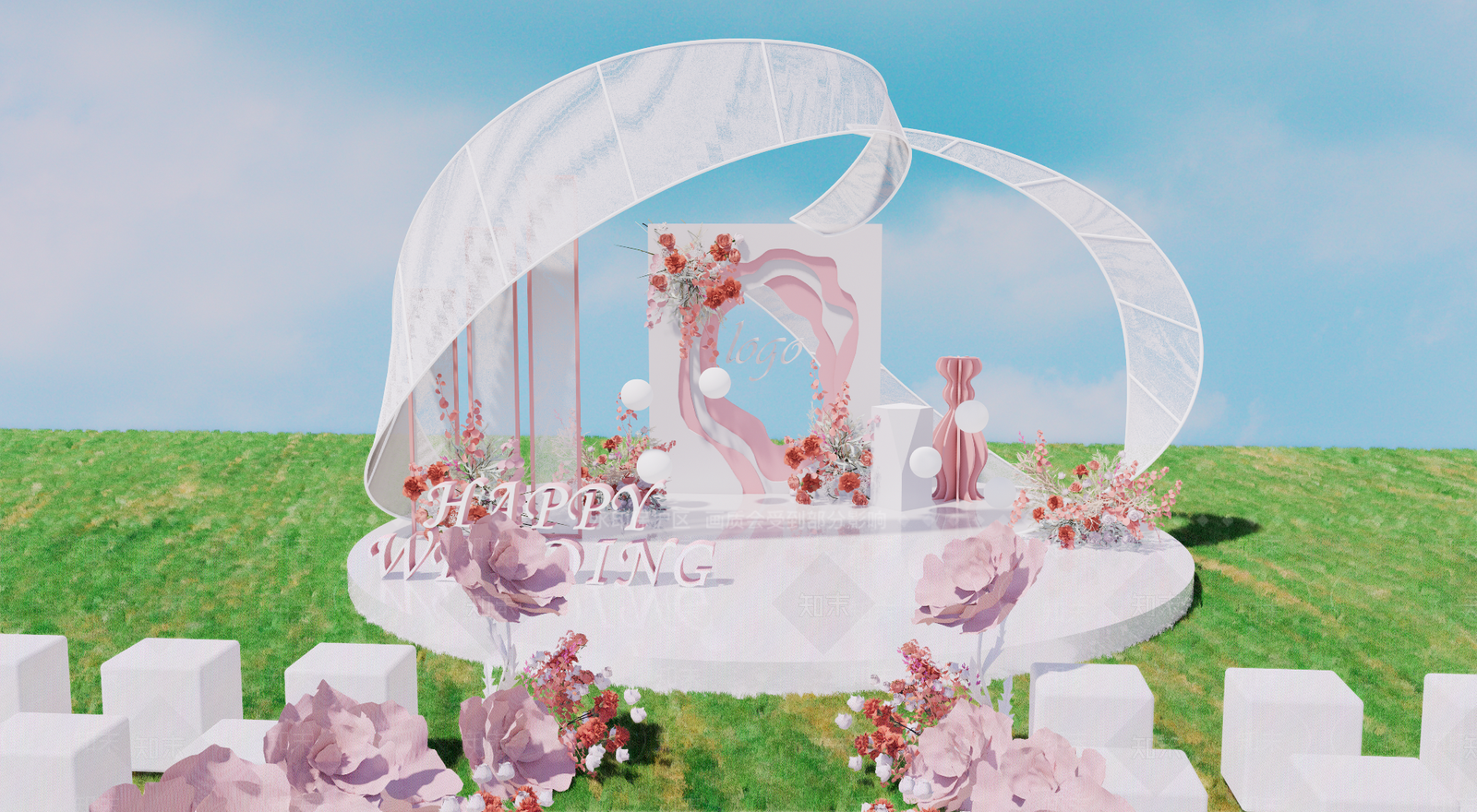 现代草坪婚礼美陈SU模型下载【ID:1138222713】