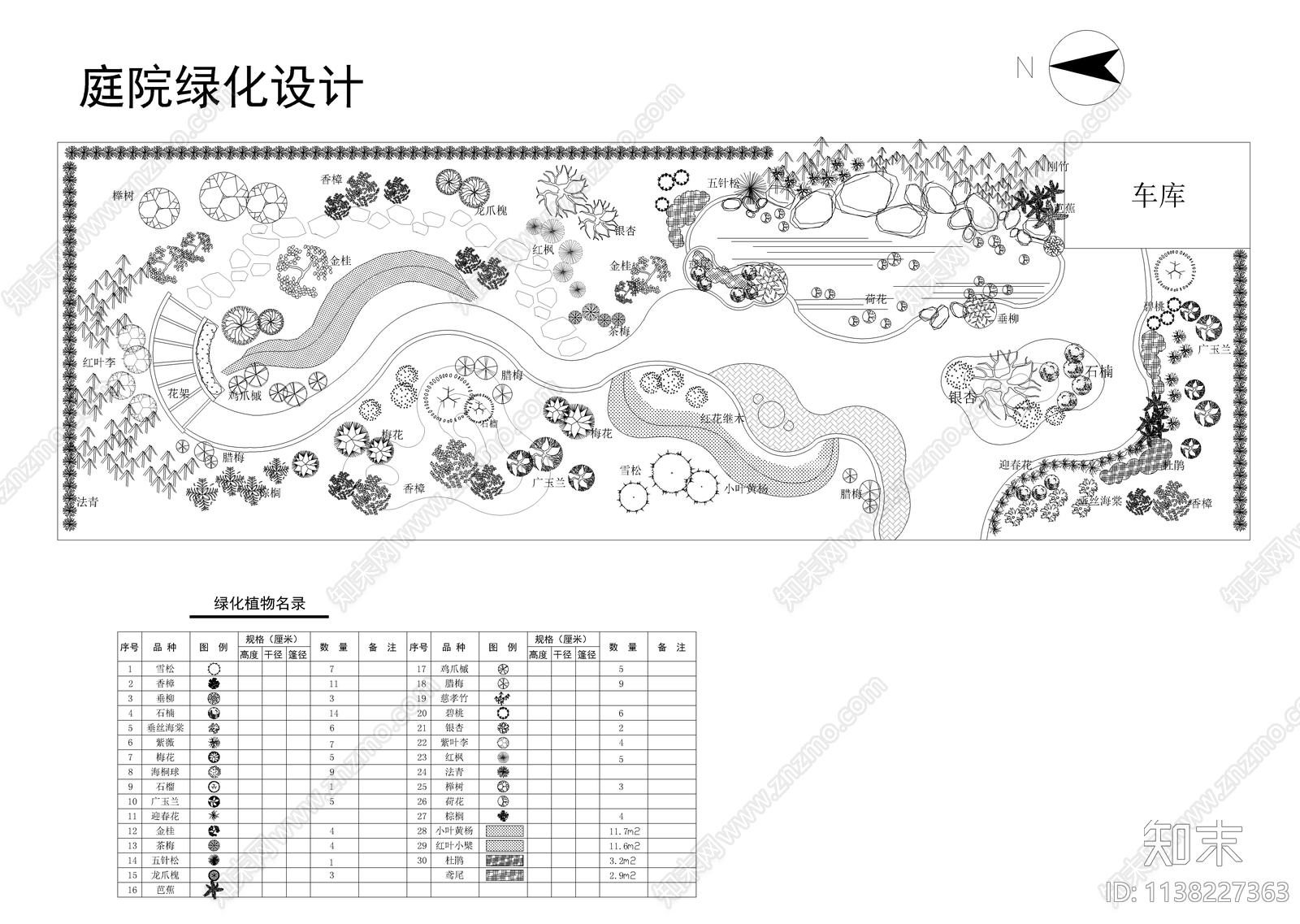 庭院绿化总平面图cad施工图下载【ID:1138227363】