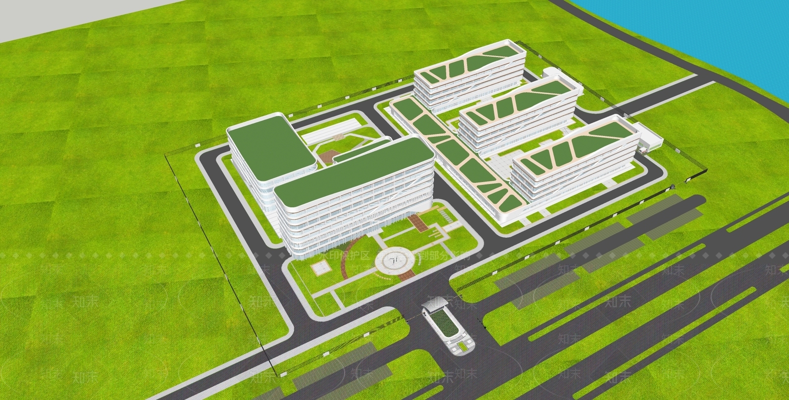 现代多层办公楼产业园SU模型下载【ID:1138228694】