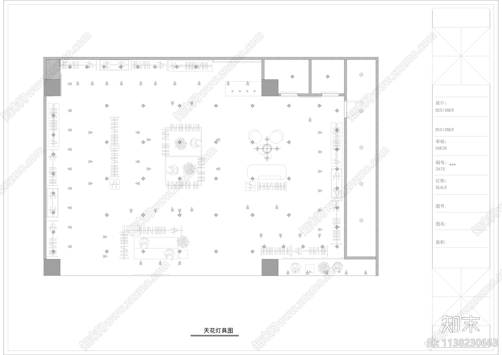 现代轻奢风格服装店cad施工图下载【ID:1138230663】