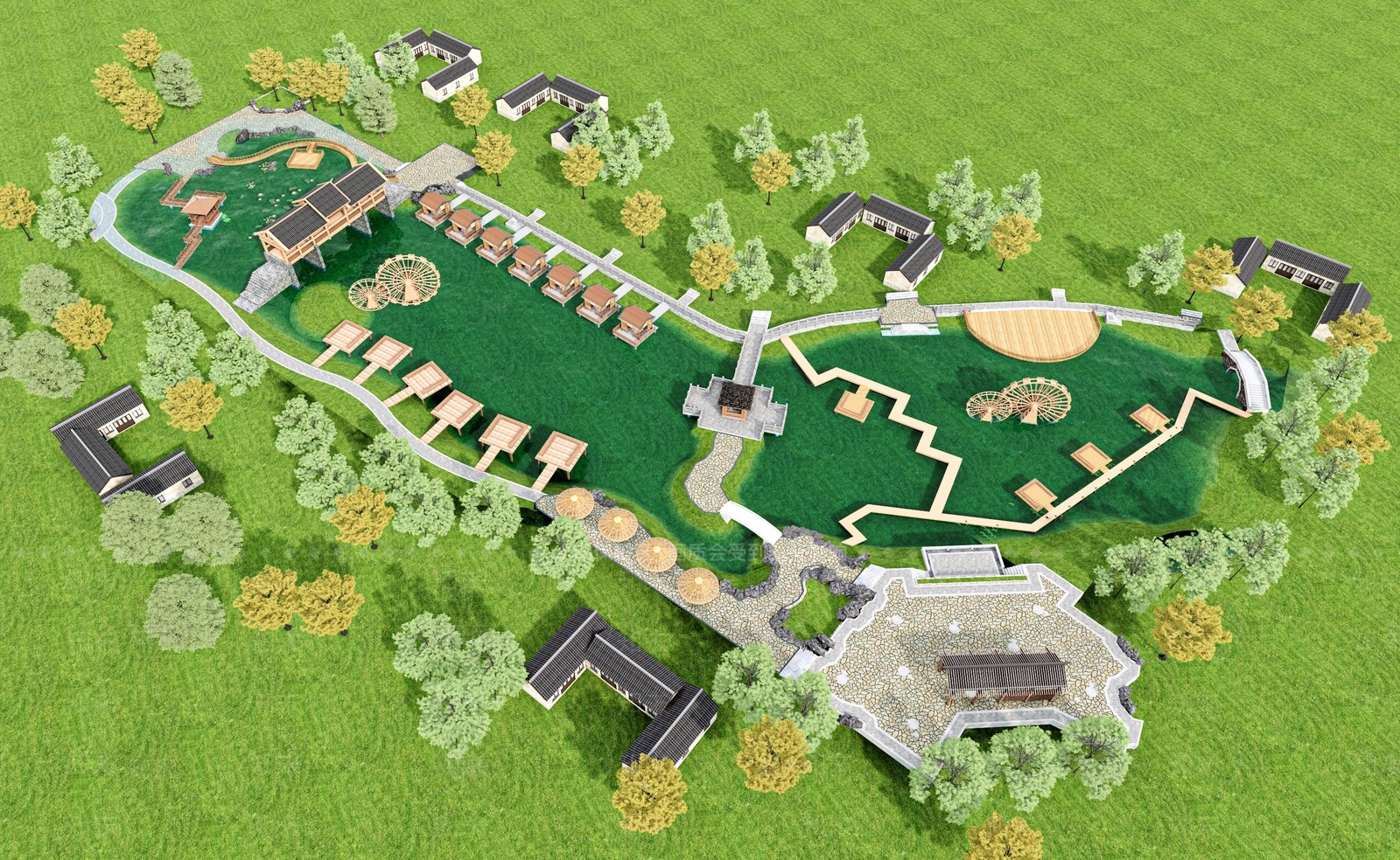 现代乡村垂钓公园SU模型下载【ID:1138233903】