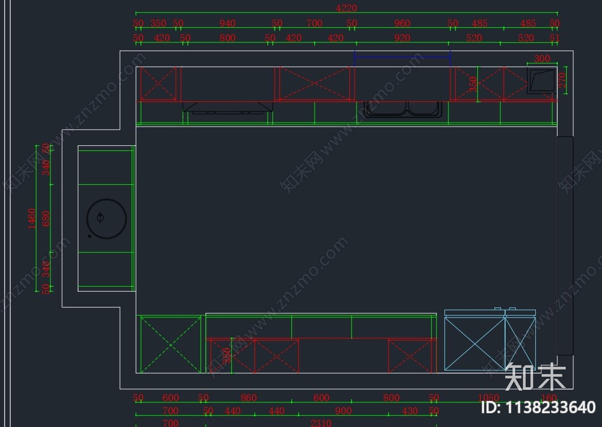 厨房橱柜图纸cad施工图下载【ID:1138233640】