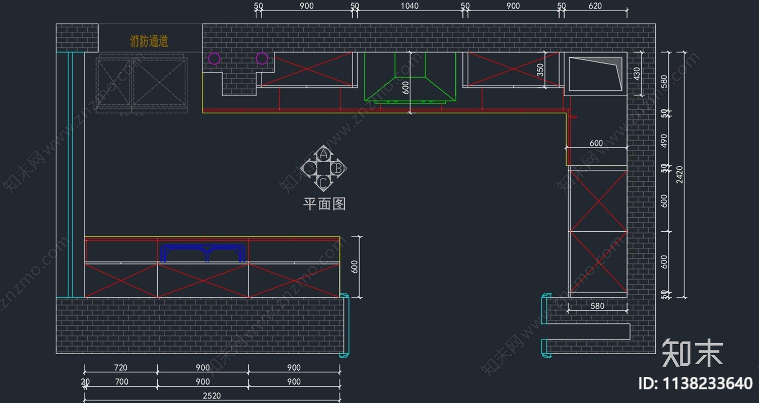 厨房橱柜图纸cad施工图下载【ID:1138233640】