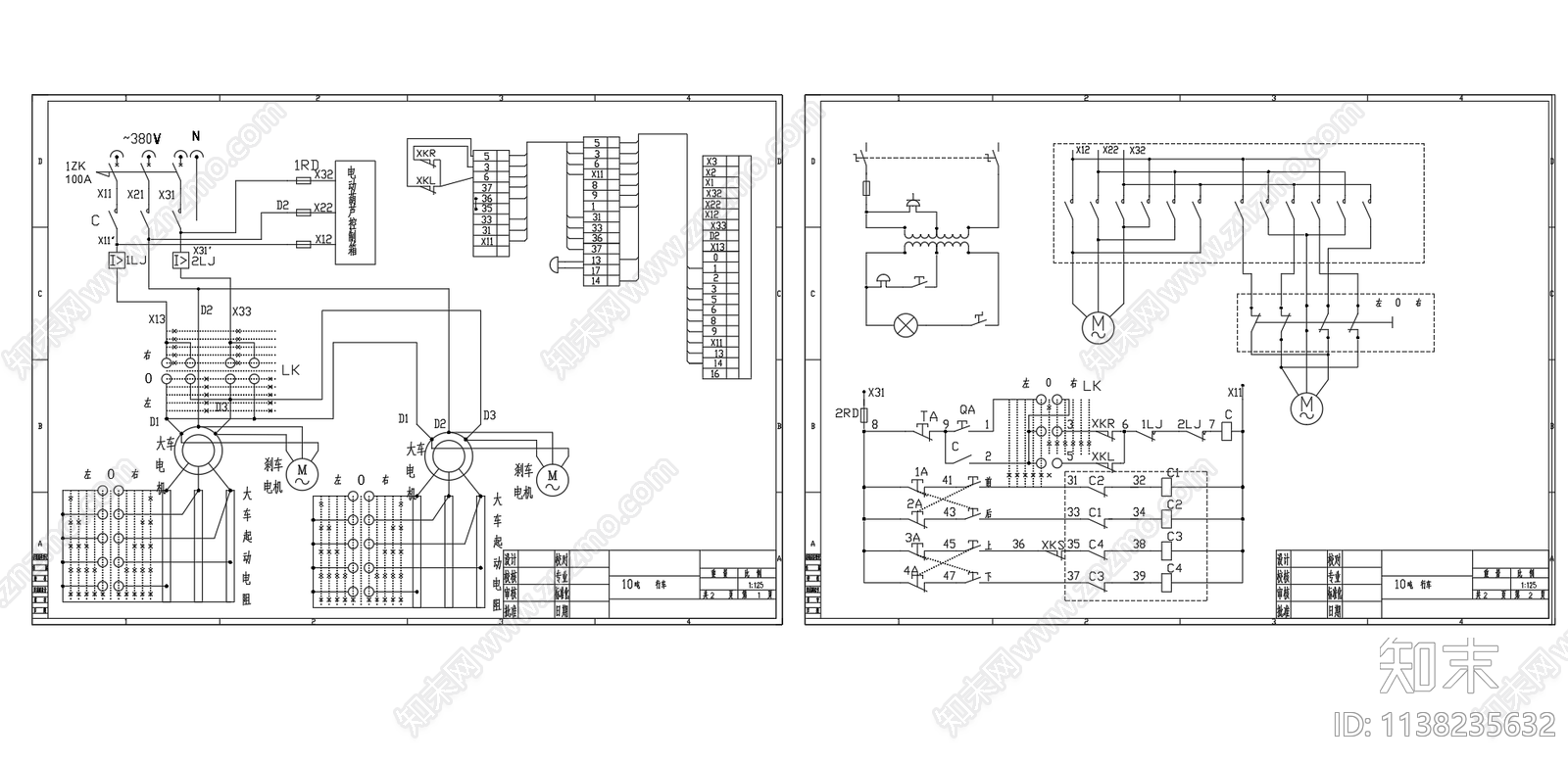 10吨行车电路cad施工图下载【ID:1138235632】