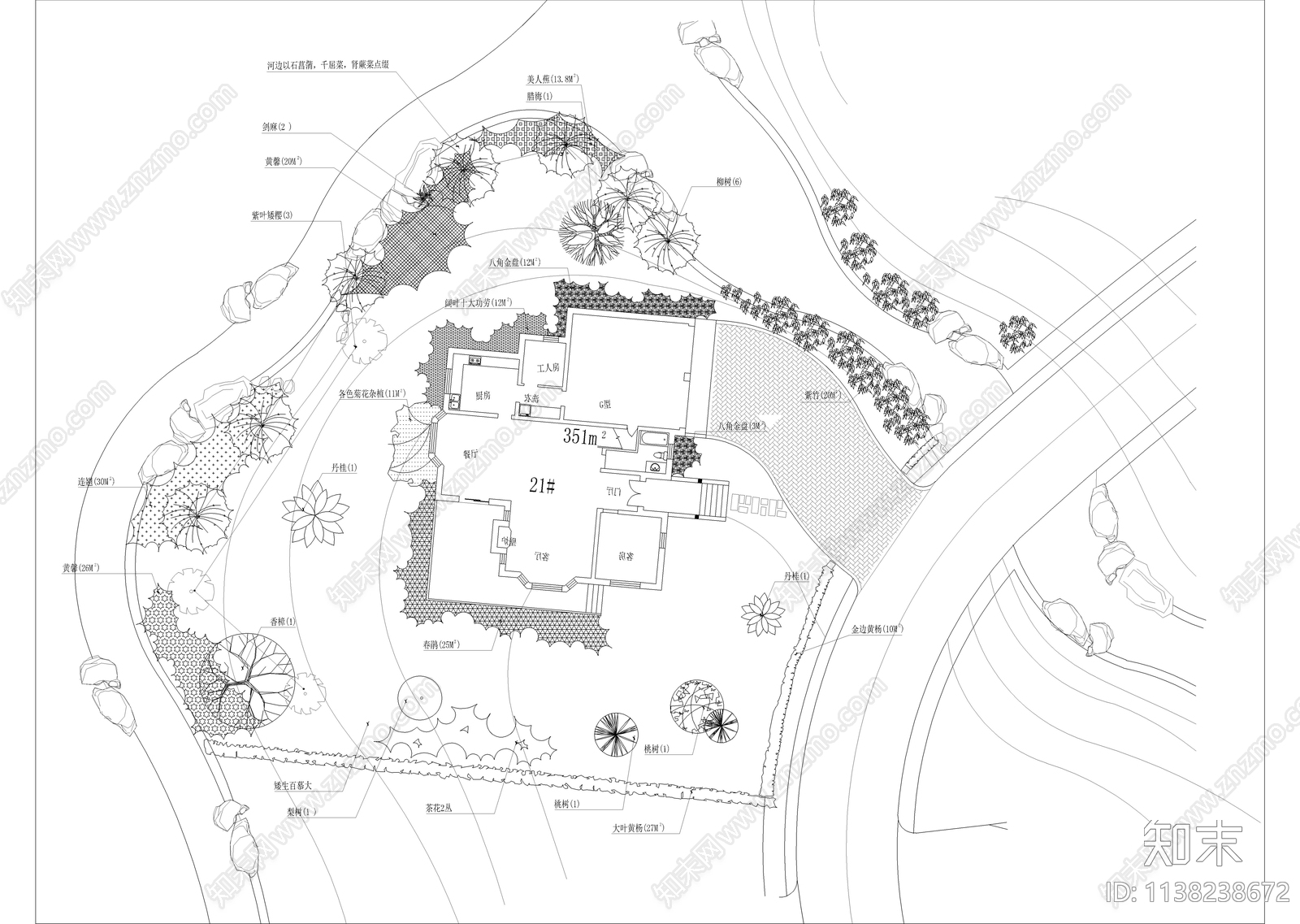 独栋别墅庭院绿化平面图施工图下载【ID:1138238672】