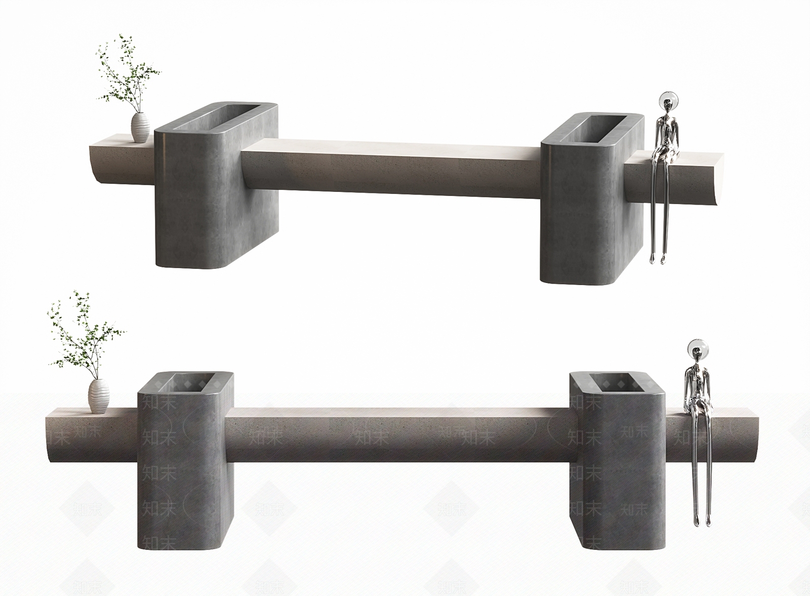 现代前台服务台水泥长条桌3D模型下载【ID:1138240081】