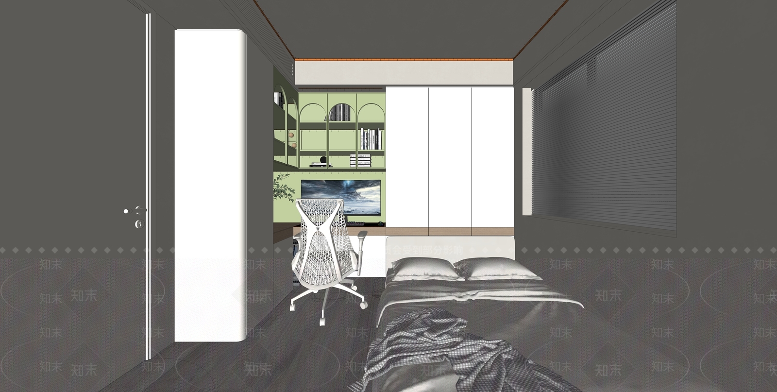 现代榻榻米卧室SU模型下载【ID:1138242759】