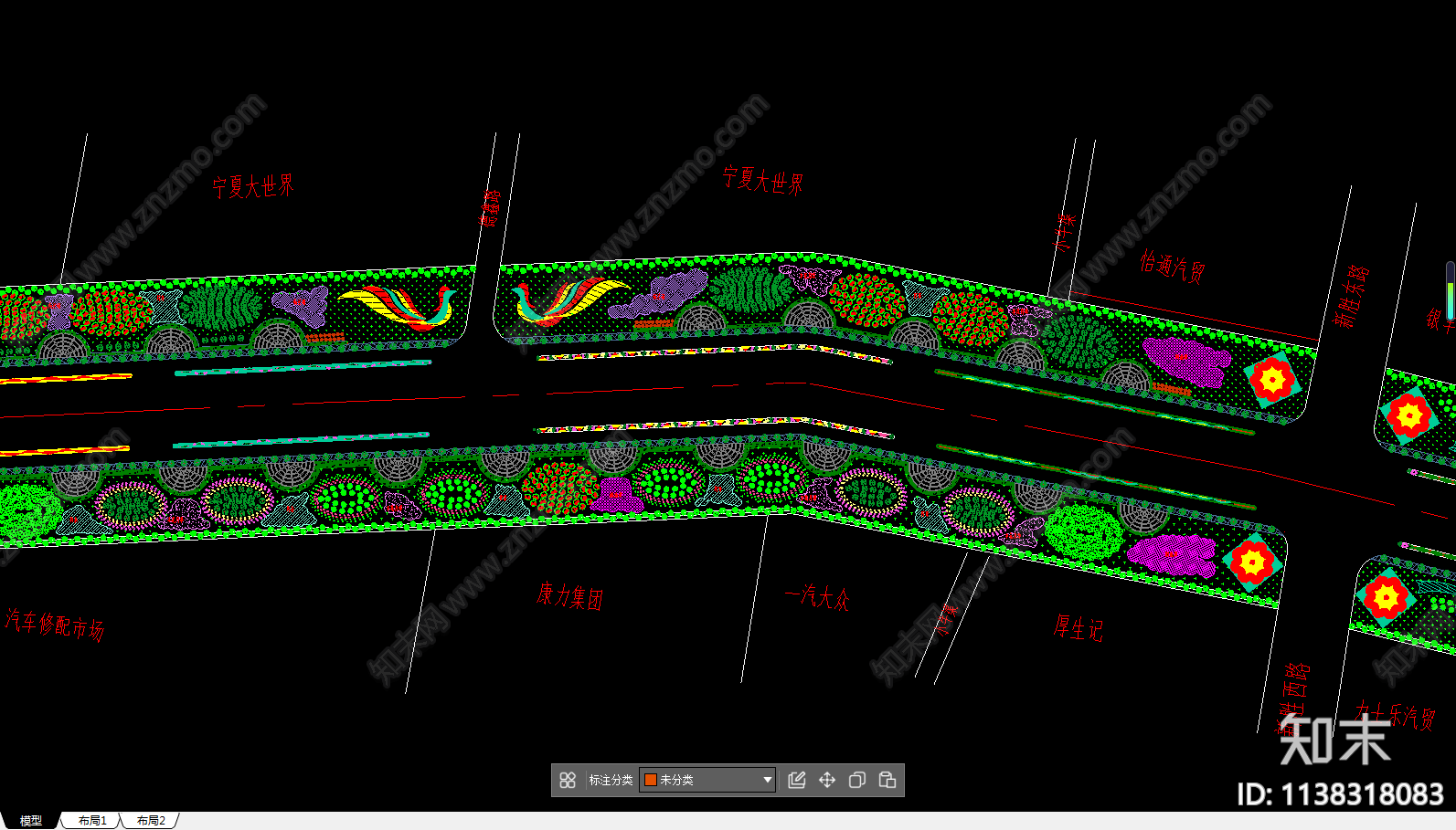 市政道路绿化cad施工图下载【ID:1138318083】